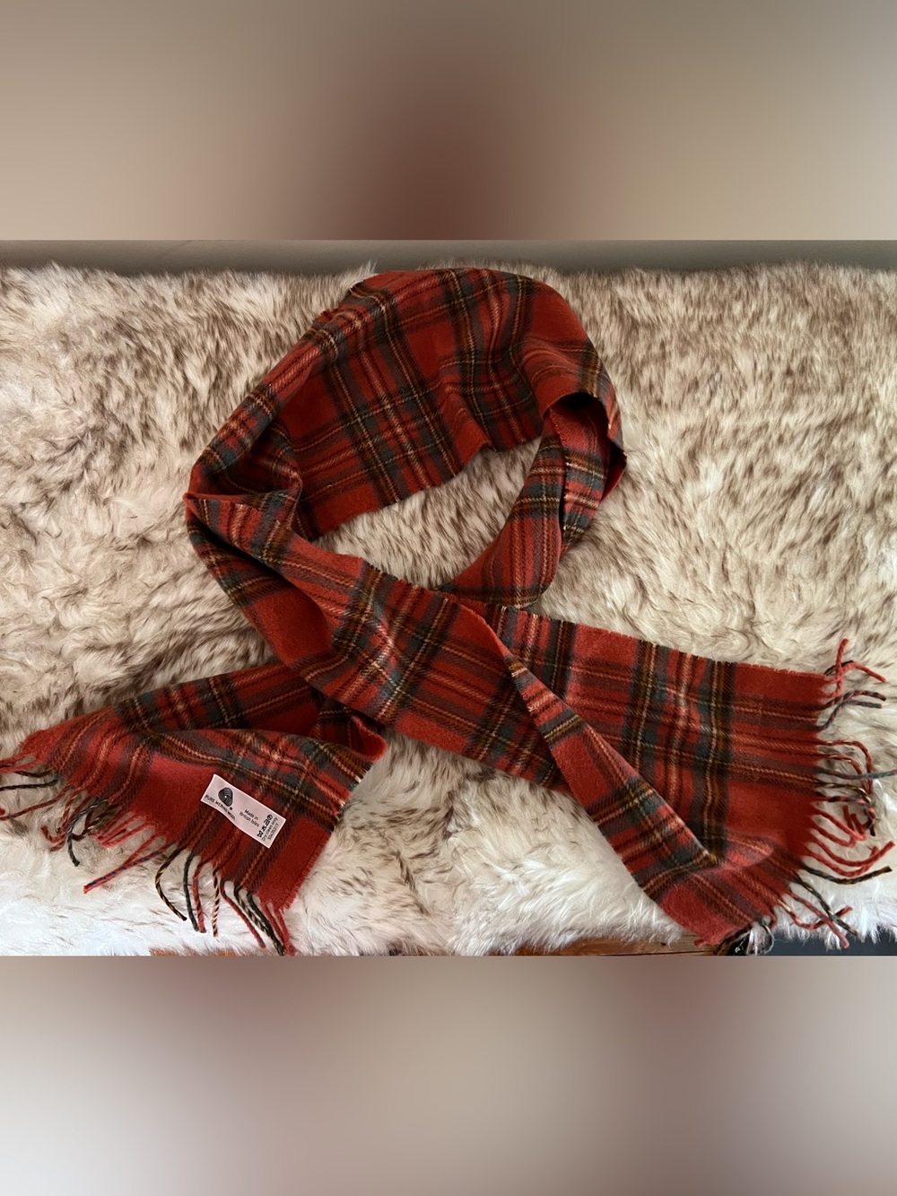 Pure Merino Wool Red Tartan Plaid Scarf Made in British Isles